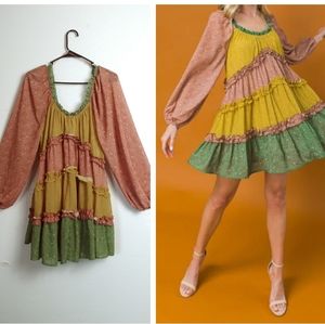 Love Colétte Swing Mini Dress Women's Size L Color Block Tiered Casual